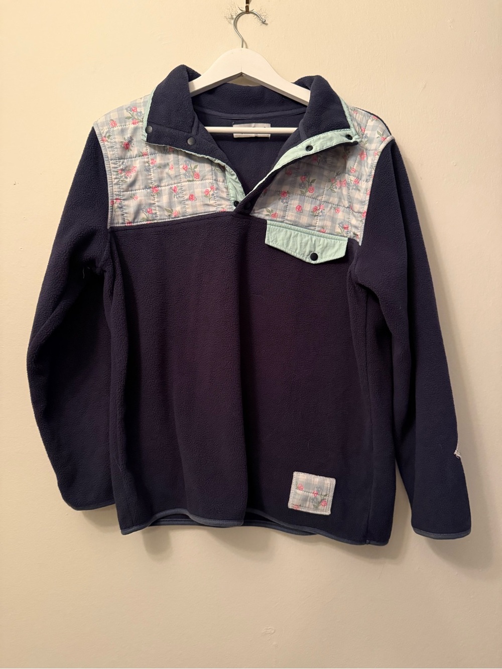 Happy Camp3r Floral Patch Snap Fleece Pullover blue